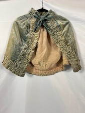 Antique Victorian Silk Velvet Capelet Sage Seafoam Ruched Peach Lining