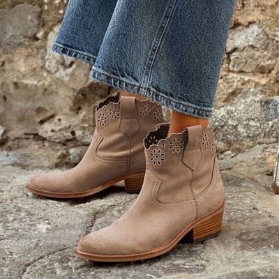 PENELOPE CHILVERS Calie Broderie Suede Cowboy Boots Bootie 36 5 Sand NEW $375