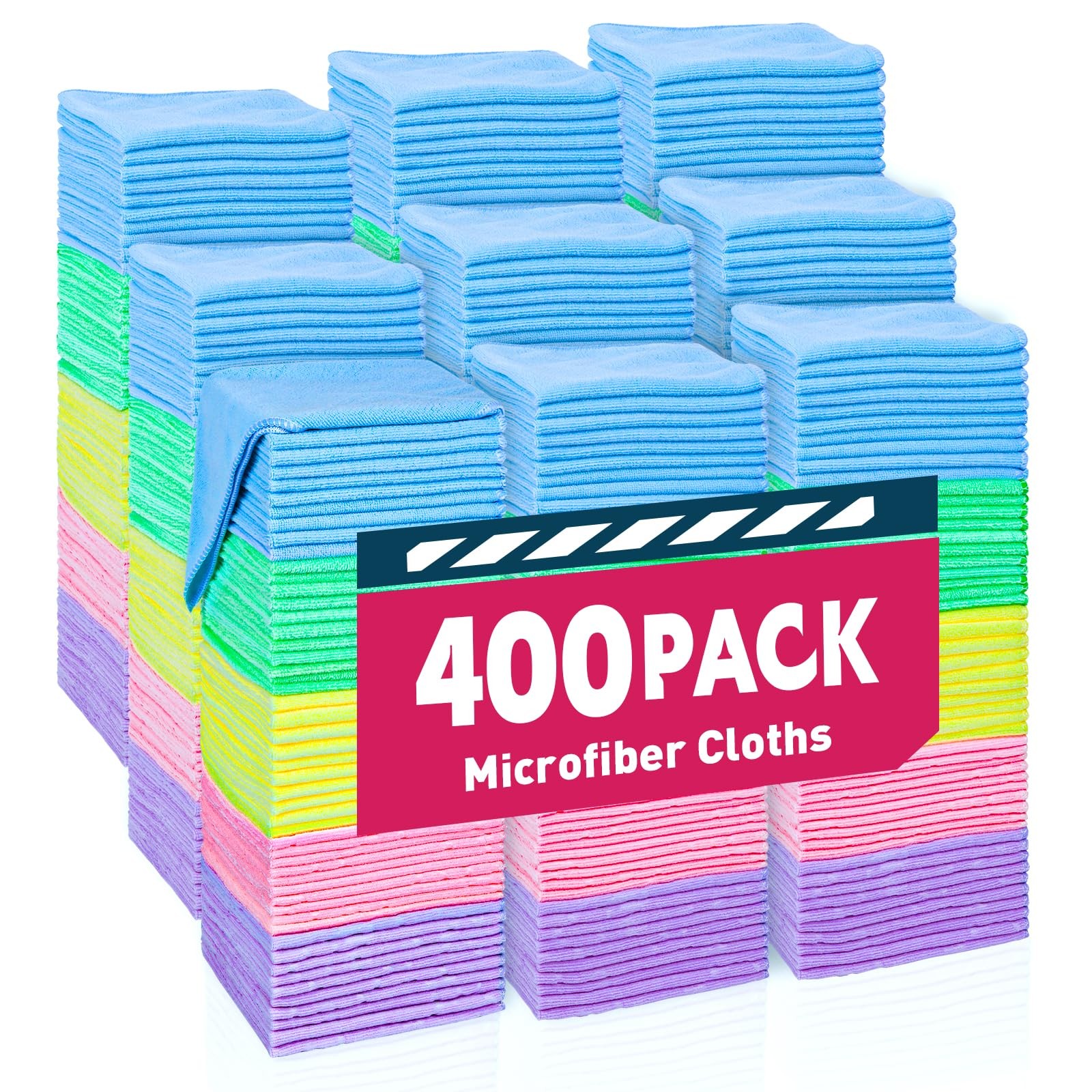 400-Pack Bulk Microfiber Towels for Cars & Cleaning - Super Absorbent Reusable Cloths