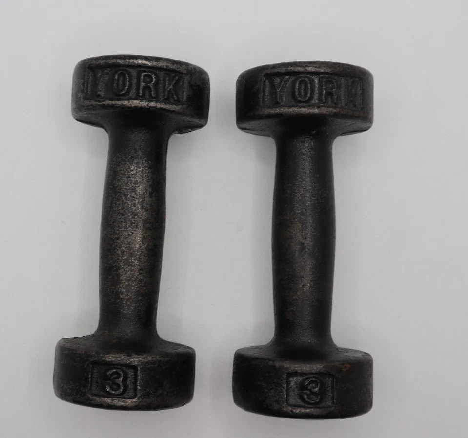 Vintage York PA 2lb Roundhead Cast Iron Dumbbell Weight Set