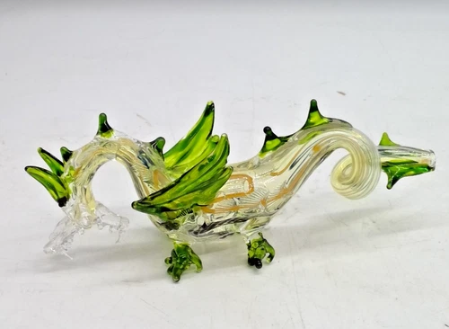 Green  and Clear 7"  Long Dragon Glass Smoking Tobacco Pipe Hand Blown