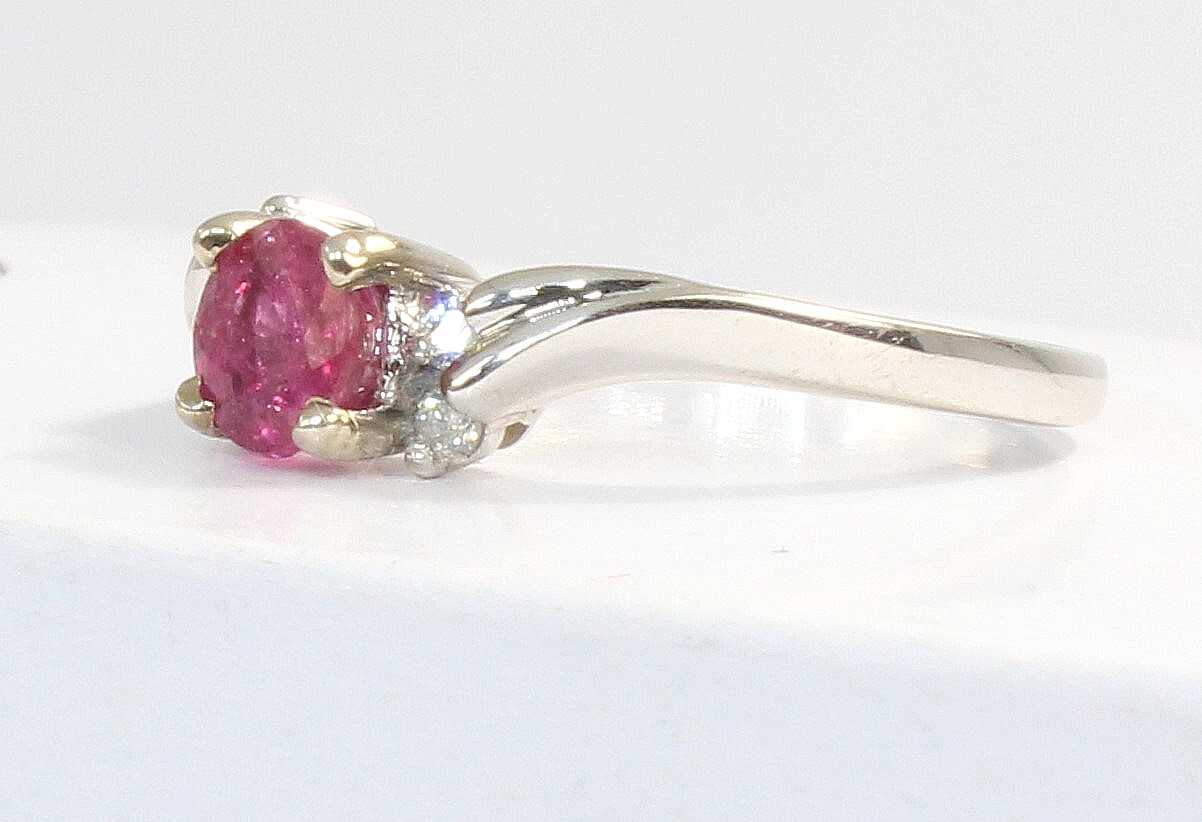 14k Solid White Gold Genuine .65ct Red Ruby and D… - image 2