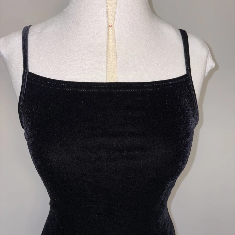Vestido Columna Correa Espagueti Terciopelo Elástico Negro Salto Años 90 Vintage Ventilación Trasera 5/6 Foto 2 de 4
