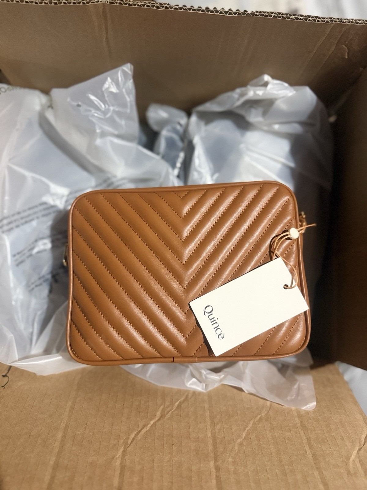 NEW Quince Italian Leather Quilted Crossbody Bag- Cognac (Free Shipping)