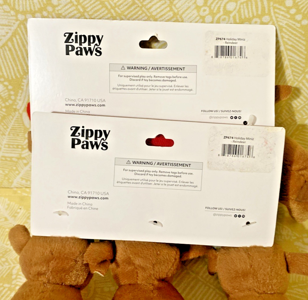 ZippyPaws 6-Pack Holiday MINIZ REINDEER Squeaky Dog Pet Toy New -FREE SHIPPING-