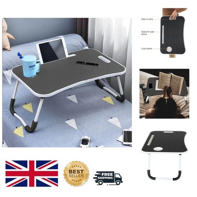Tragbarer 60x40cm klappbarer Bettschreibtisch mit Getränkehalter - ideal für Frühstück & Arbeit