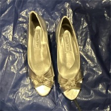 Touch Ups Silver Satin Open Toe Bridal Shoes Low Heel Size 6M