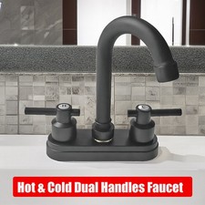 4 Inch Sink Bathroom / RV Sink Faucet Tap Water Double Handle Black Plastic