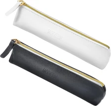 2pcs Small Leather Pouch Mini Cosmetic Bag with Zipper - Portable black white 
