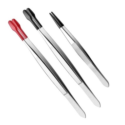 3Pcs/set Tweezers With Rubber Tip Tweezers Straight Tip/Flat Tip Long Bent
