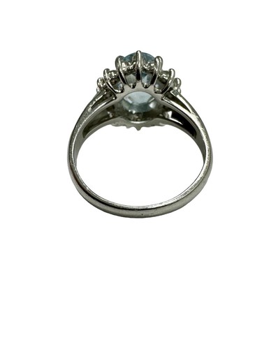 Estate Platinum 2.12 ctw Oval Aquamarine & Diamond Halo Cocktail Ring Vintage - Picture 5 of 6