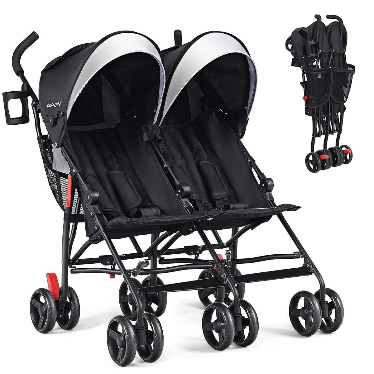 Double Umbrella Stroller, Lightweight Travel Side by Side Twin Stroller with ...