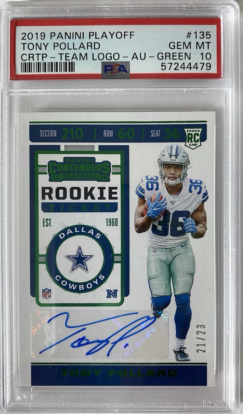 Tony Pollard Panini Playoff Contenders Rookie Ticket Preview Autographs #135 Team Logo-Autograph-Green