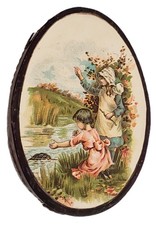 Antique 1900s RARE FORM Germany Paper Mache FLAT TOP Easter Egg CANDY CONTAINER