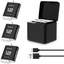 3Pack Hero 12 Battery and Charger Bundle for Gopro Hero 12 11 10 9 Camera Black