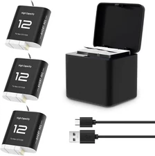 3Pack Hero 12 Battery and Charger Bundle for Gopro Hero 12 11 10 9 Camera Black