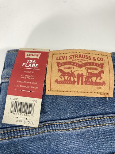 Levis 726 Flare Jeans Girls 12 26X28 Blue Denim Stretch Adjustable High Rise NWT - Picture 4 of 14