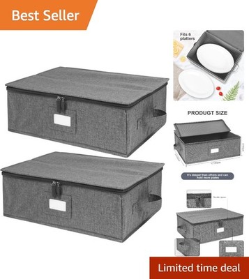 2 Pack Luxury Hard Shell China Storage Cases with Felt Dividers - 17'' x 13'' x 6''