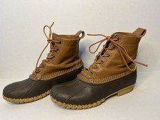 Vintage LL Bean Brown Leather Duck Boots Lace Up Men's Size 8 Made In Maine USA