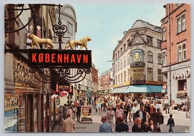 Vintage Copenhagen Stroget Pedestrian Street Postcard Denmark 1970s