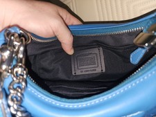 Coach Blue Shoulder Bag Chain Logo Accent Adjustable Strap Inner Pockets Women