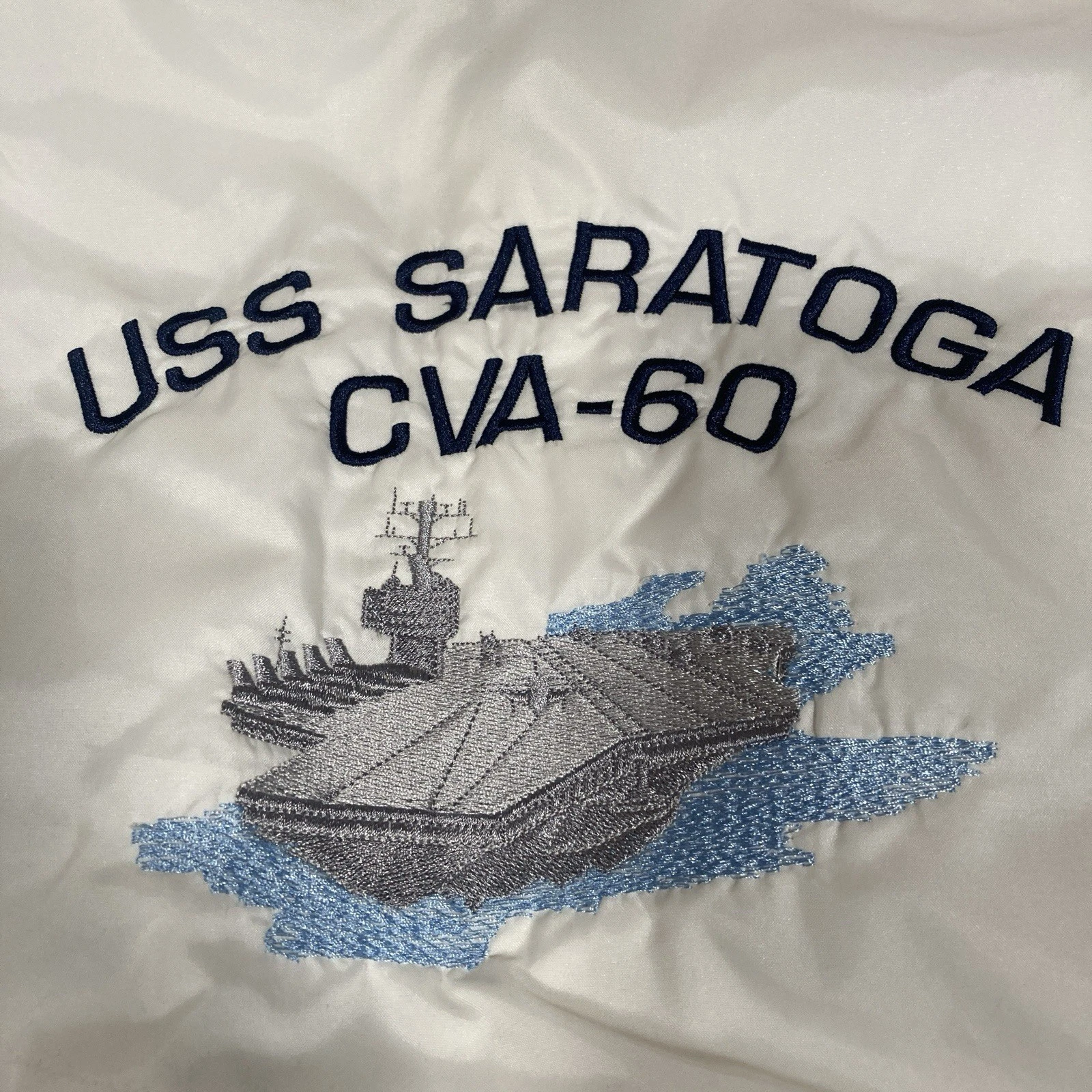 USS Saratoga CVA-60 Aircraft Carrier NAVY White SATIN BOMBER JACKET Souvenir XL image 1