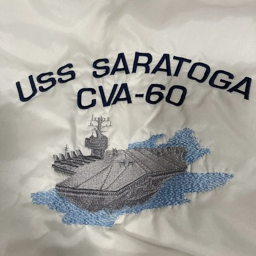 USS Saratoga CVA-60 Aircraft Carrier NAVY White SATIN BOMBER JACKET Souvenir XL - product listing photo