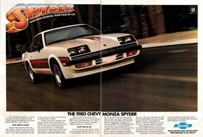 1980 Chevy Monza Spyder V6 Hatchback 2 page Vintage Print Ad Man Cave Wall Art