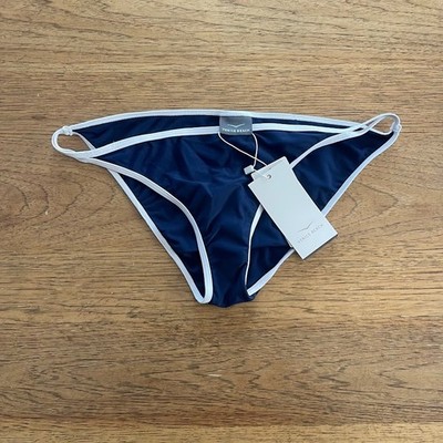 Venice Beach Blue/White Logo  8  Women's Strappy Sides Bikini Swim Bottom NWT P
