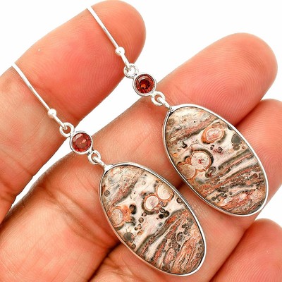 Leopardenfell Jaspis & Granat 925 Sterling Silber Ohrringe Schmuck E-1002