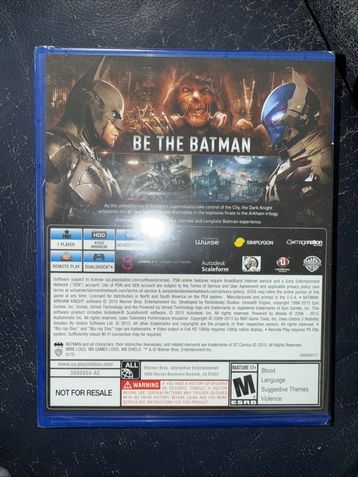 Batman Arkham Knight Not For Resale - Sony Playstation 4 Sealed Authentic - Image 2 of 2
