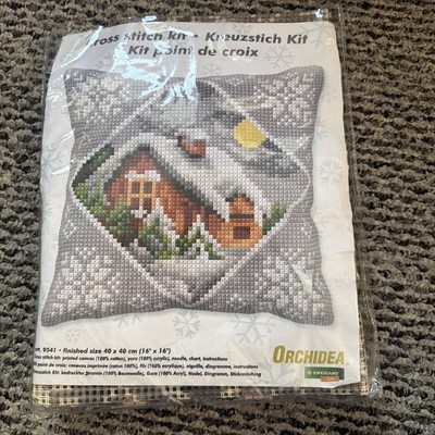 Orchidea Cross Stitch Pillow Cover Kit Snowy Cottage