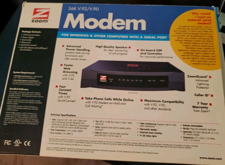 Zoom Model 3048 56K V.90 V.92 External Serial Modem - New In Box PC & Mac - Image 2 of 3