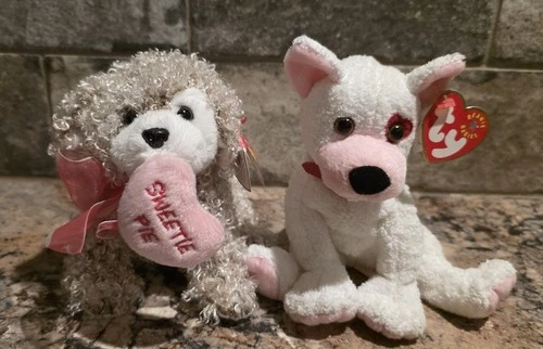 Vintage TY Beanie Babies CUPID & SNOOKUMS Valentine's Day Puppy Dogs Plush