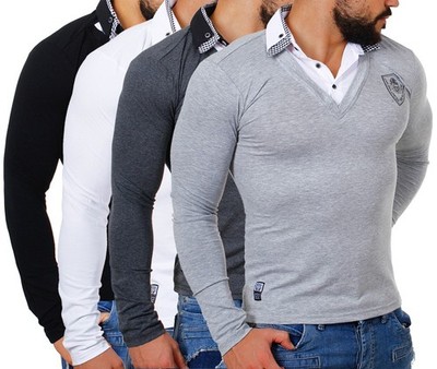 Carisma Herren Longsleeve mit Hemdkragen double Look Optik langarm Shirt slimfit