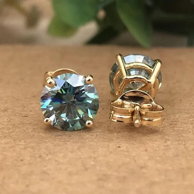5.00 Ct Certified Round Blue Diamond Studs Earrings in 925 Sterling Silver