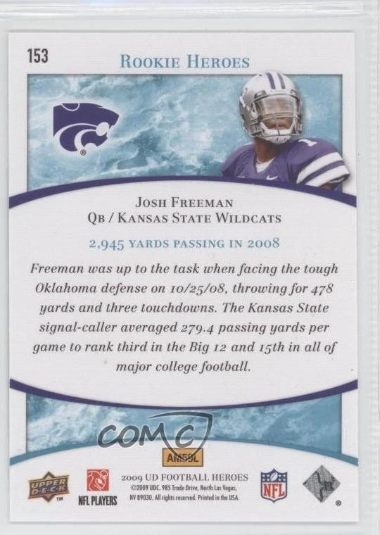2009 Upper Deck Football Heroes Rookie Blue /99 Josh Freeman #153 Rookie RC - Image 2 of 2