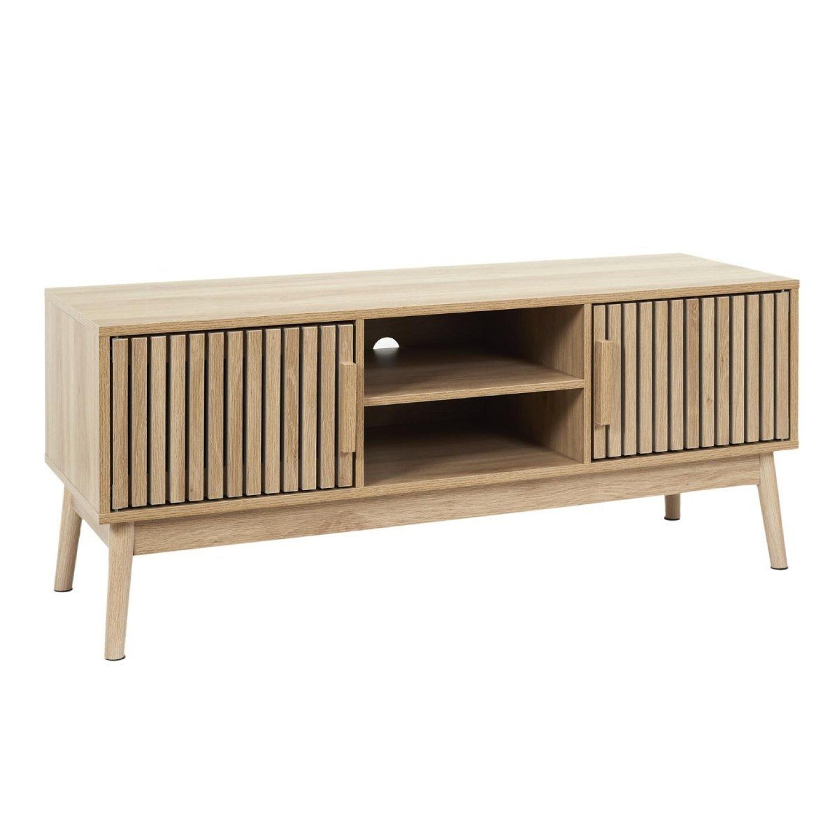 Meuble TV Klaus 117cm marron 2 portes pour ranger et dissimuler les câbles