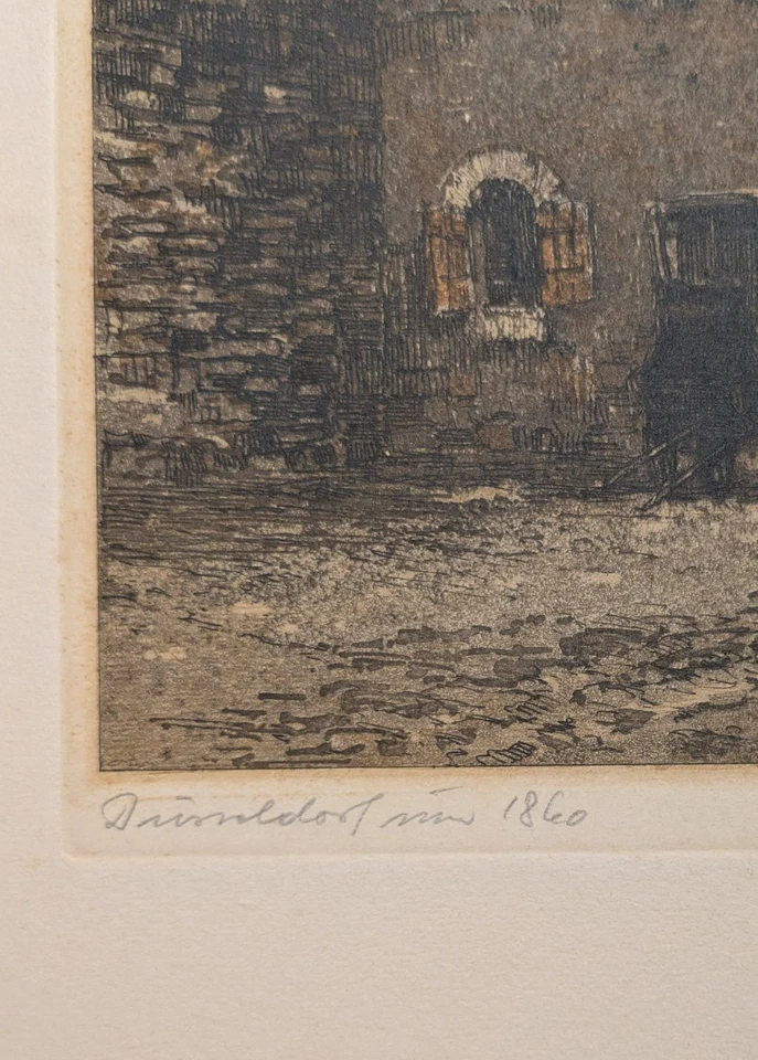 Düsseldorf Lambertus Kirche 1860, Handsignierte Farbradierung Josef Eidenberger - Bild 3 von 4