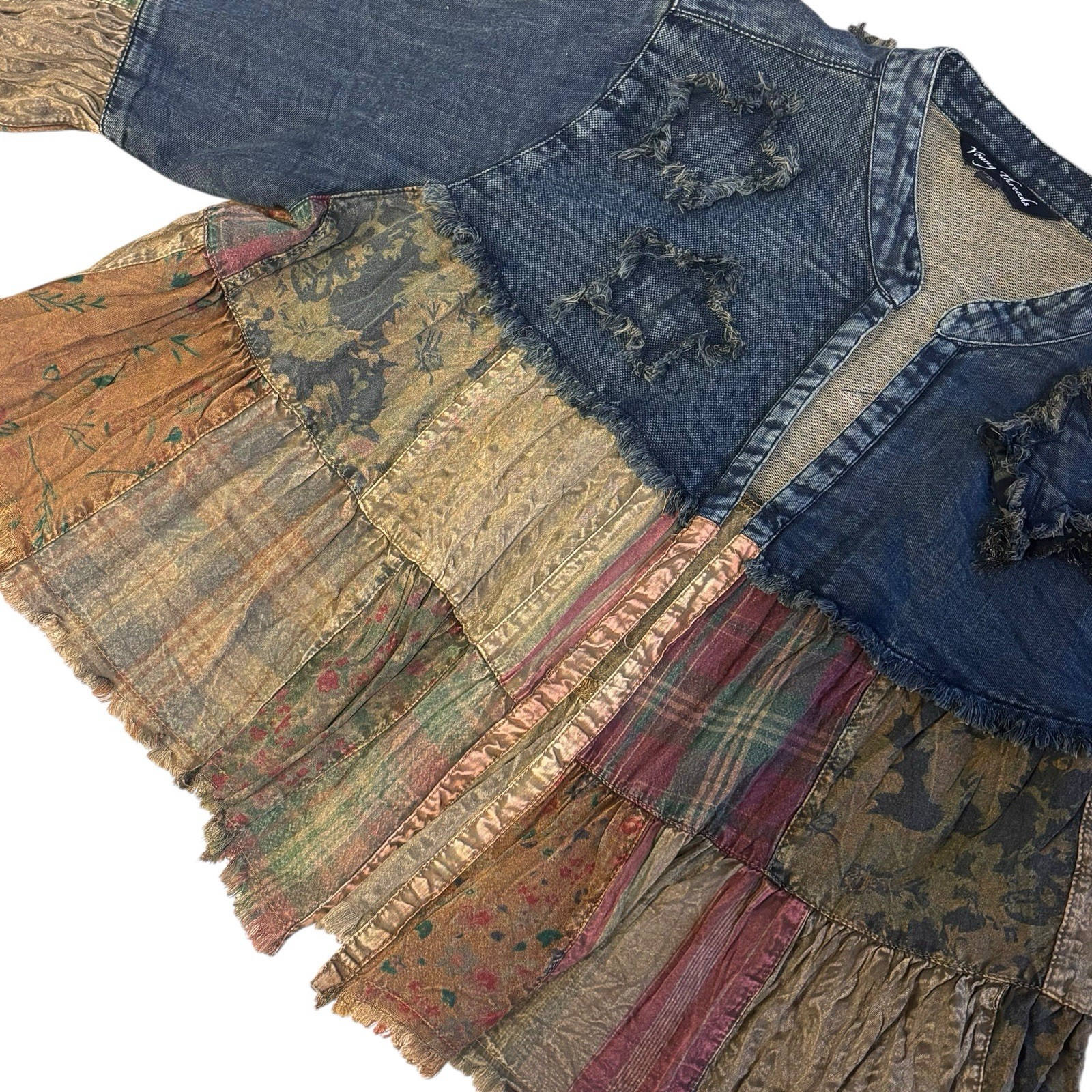 Young Threads Ruffle Patchwork Boho Denim Cardiga… - image 4