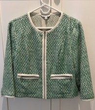 CAbi Style 726 Clover Tweed Crop Jacket Womens 6 Green Preppy Knit Career Office