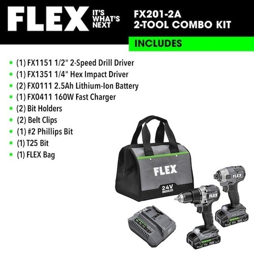 FLEX 24V 2-Tool Brushless Power Tool Combo Kit with Soft Case FXM201-2AP - Picture 2 of 5