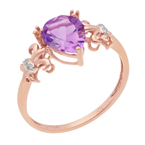 10K Rose Gold Pink Amethyst Diamond Pear Ring (.02cttw, I-J, I2-I3) Size 7 - Picture 10 of 42