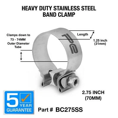 PROFUSION EXHAUSTS 2.75" Inch 70mm Stainless Steel Exhaust Band Clamp Heavy Duty BC275SS