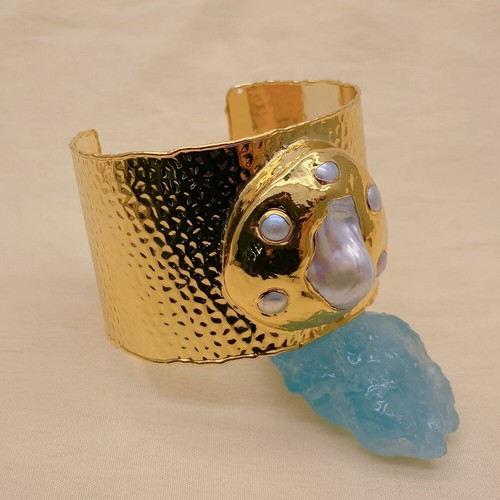 Brazalete de pulsera enchapado en oro perla barroca cultivada para mujer - Imagen 5 de 6