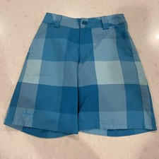 UNDER ARMOUR Boys Golf Shorts YSM Small Blue Plaid