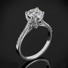 1.75ct Round Cut White Moissanite Engagement Ring in 14K Solid White Gold Size 8