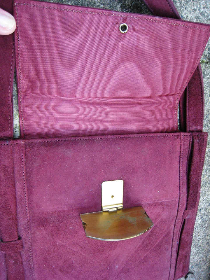 SAC porté main Vintage 1930 FERMOIR ART DECO vELOURS de CUIR POURPRE/BORDEAUX - Photo 3/4