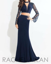 RACHEL ALLAN 2 PC NAVY Long PROM DRESS PAGEANT FORMAL GOWN SZ 0 6053 598