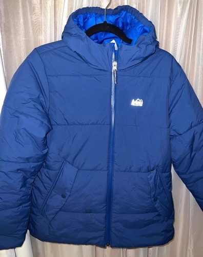 REI CO.OP XL KIDS BLUE PUFF JACKET WITH HOOD - Picture 10 of 10